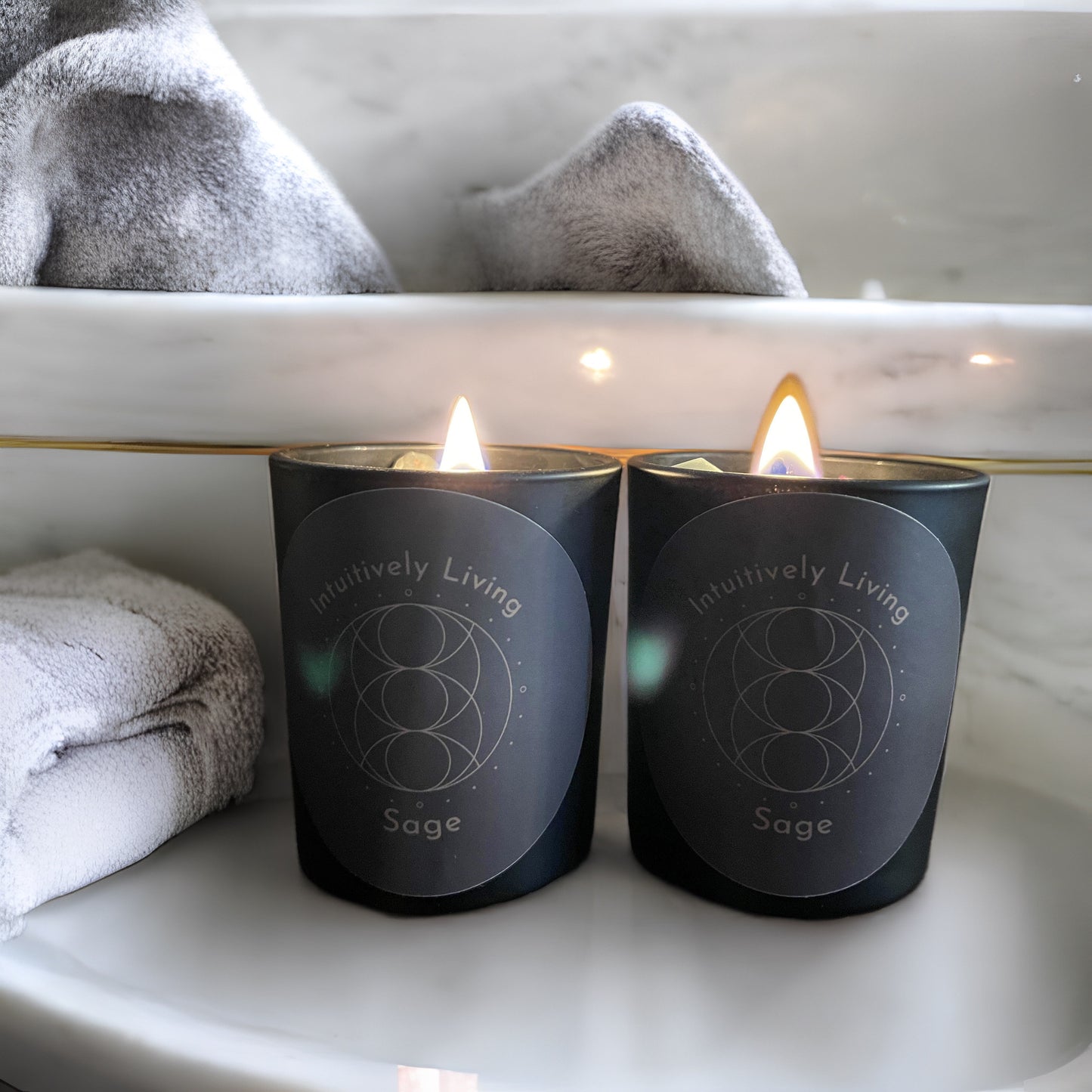 Sage and Rose Quartz Crystal Soy Candle